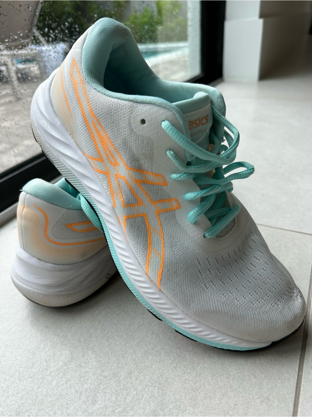 ASICS Gel- excite 10 White Aqua Athletic Running Shoes with Peach Accents women